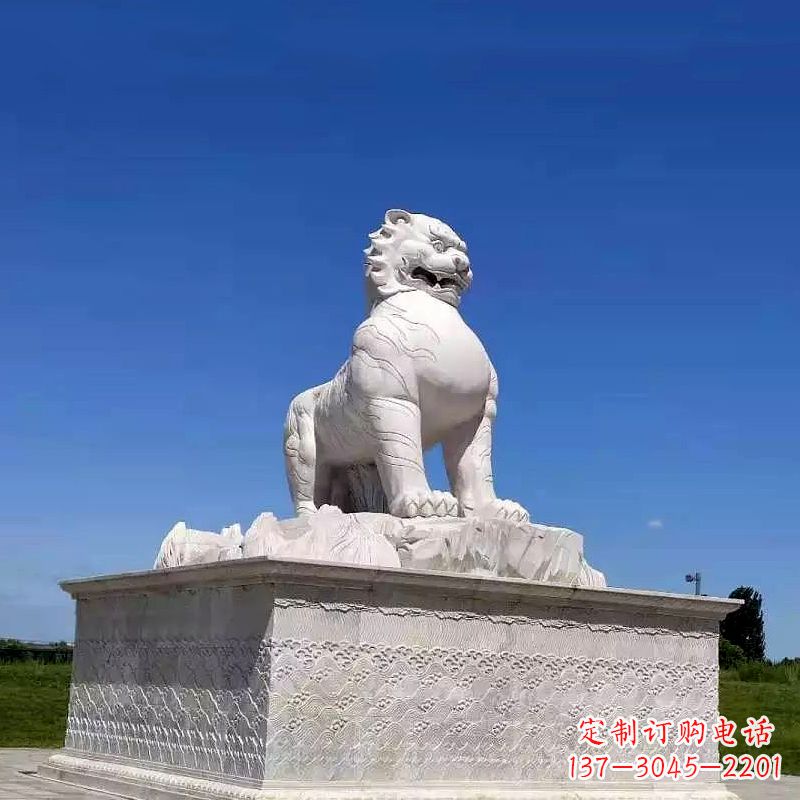 张掖白虎汉白玉石雕-公园广场中国传统文化上古神兽雕塑摆件