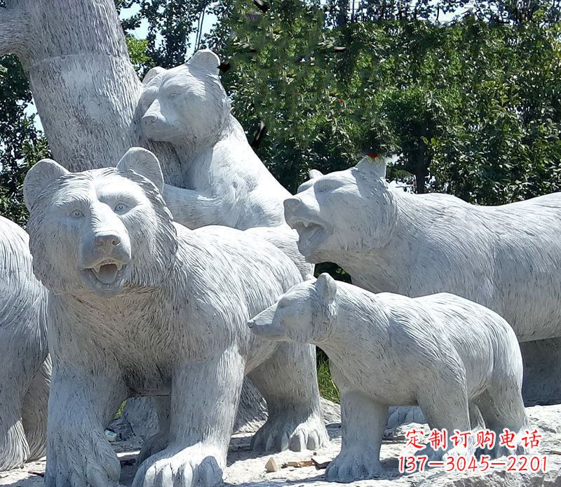 张掖优雅神秘的北极熊石雕大理石动物雕塑