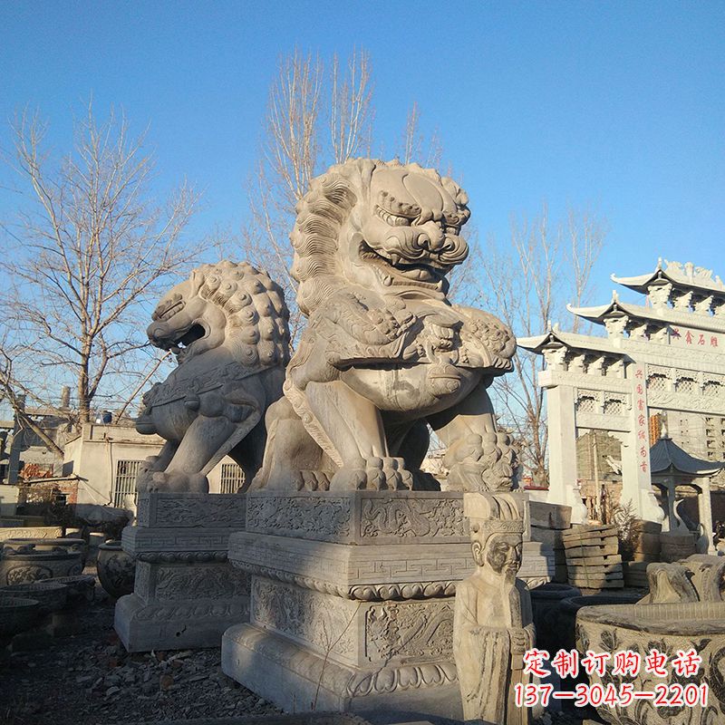 张掖北京石雕狮子-企业楼宇大门动物雕塑摆件