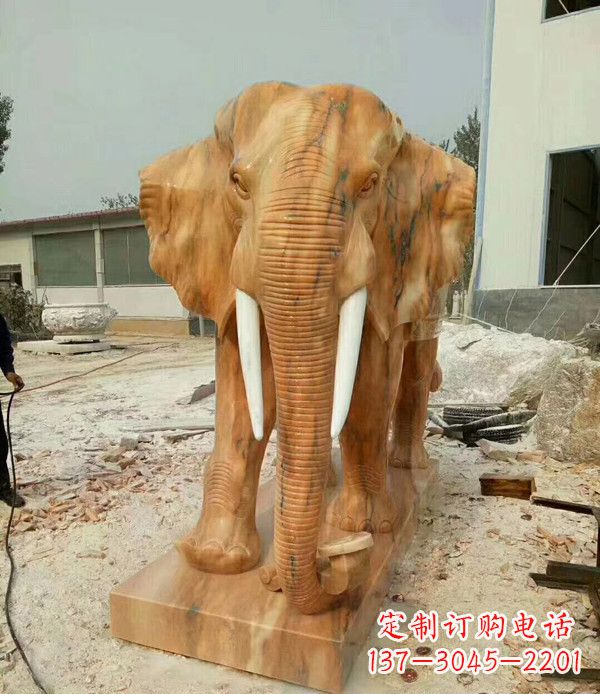张掖鼻卷如意晚霞红招财大象石雕