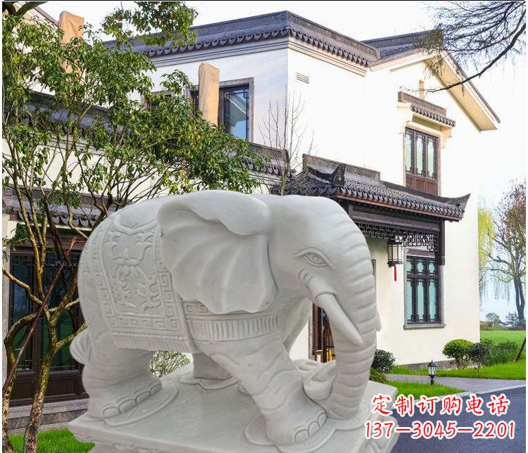 张掖鼻卷元宝的大象汉白玉门口石雕
