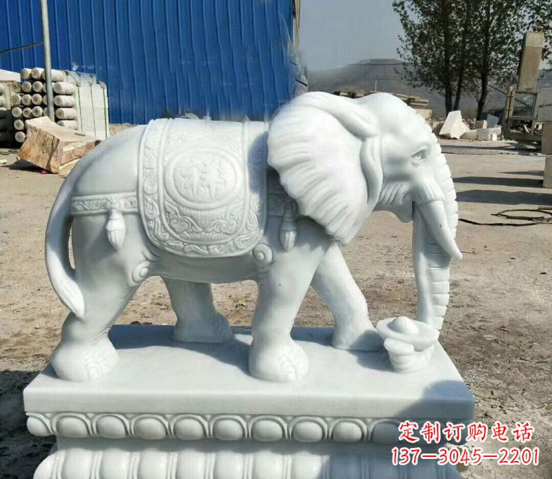 张掖鼻卷元宝的大象汉白玉吉祥如意石雕