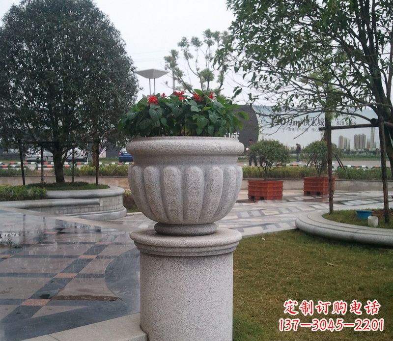 张掖别墅景观大理石花盆石雕 (2)
