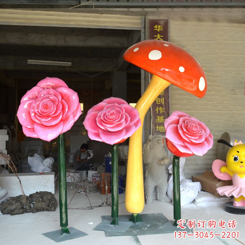 张掖玫瑰之美玻璃钢玫瑰雕塑