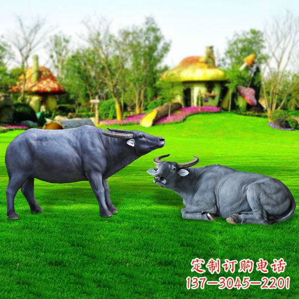张掖玻璃钢水牛雕塑,复古农家院情怀