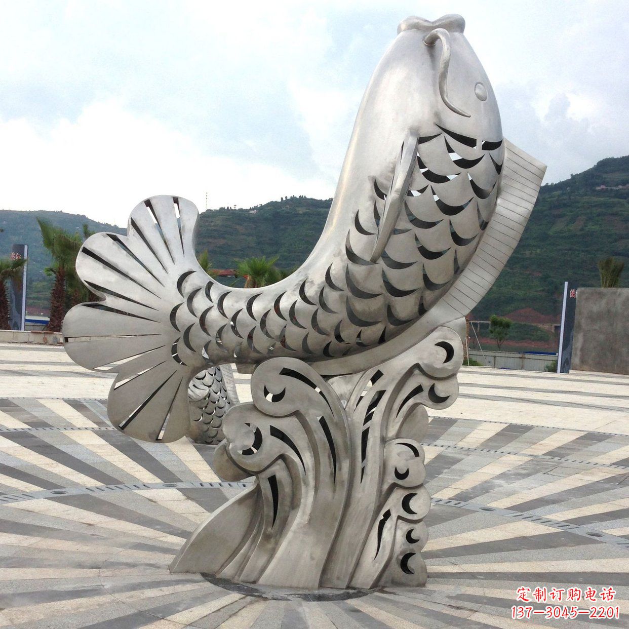 张掖不锈钢“鱼”园林水景喷泉动物景观雕塑