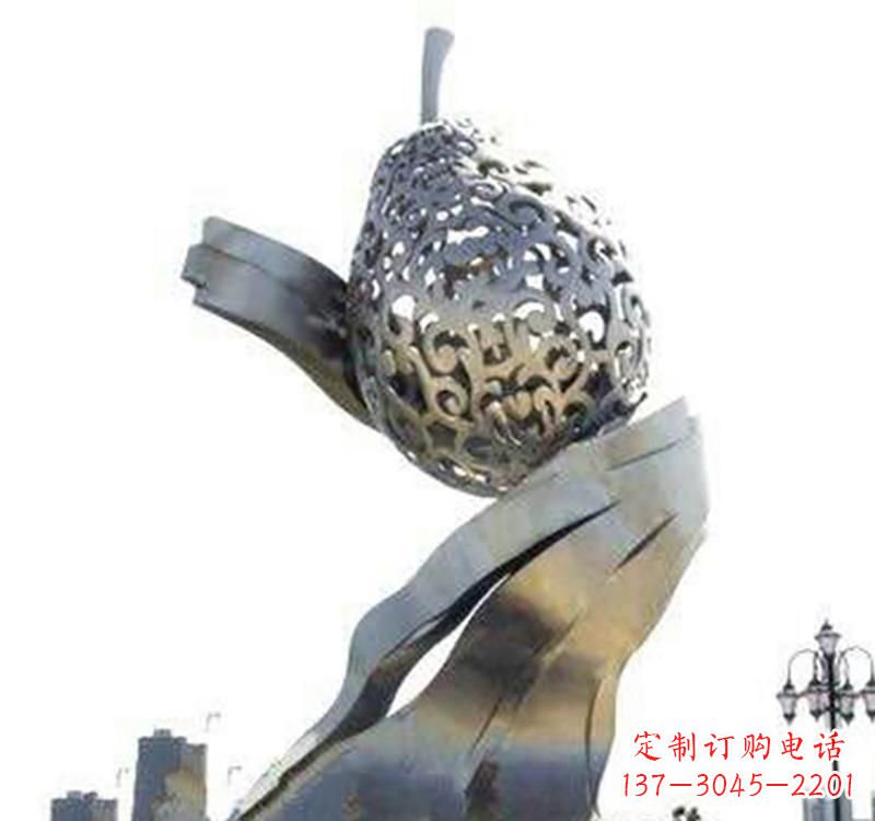 张掖不锈钢梨雕塑艺术结合精美外形