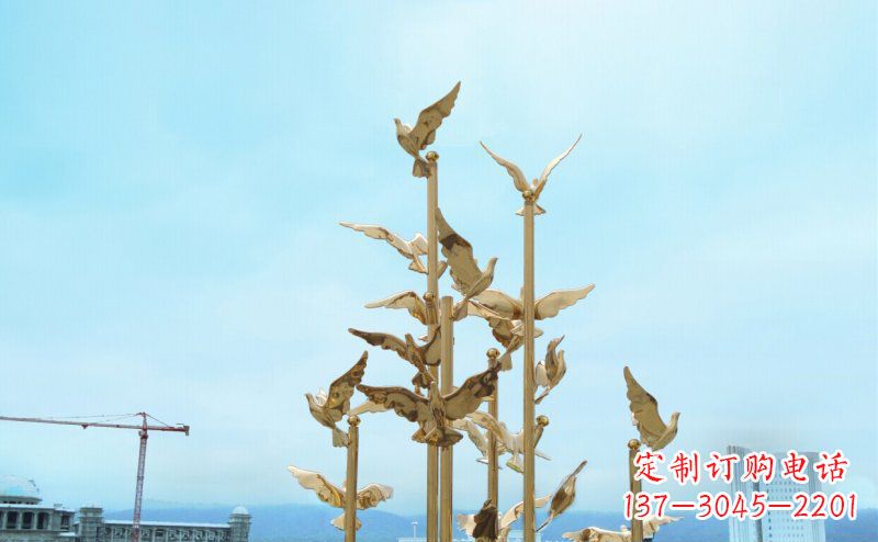 张掖不锈钢飞翔的鸽子雕塑传递自由、和平的美好祝愿