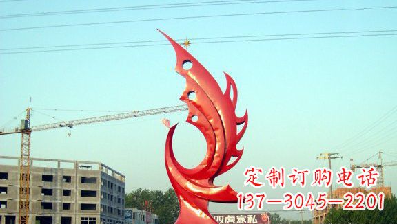 张掖凤凰城市的不锈钢雕塑