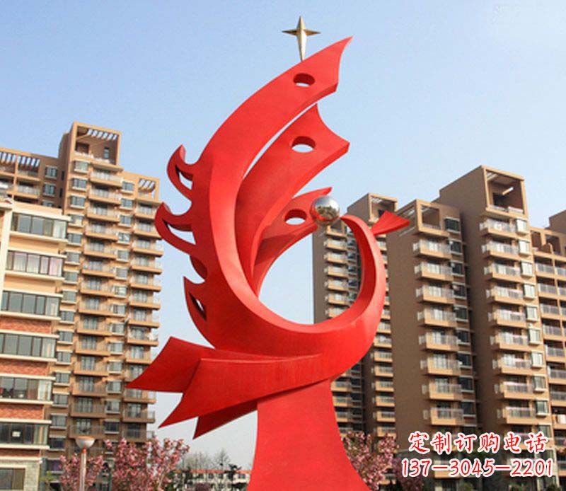 张掖凤凰雕塑不锈钢广场的精美景观