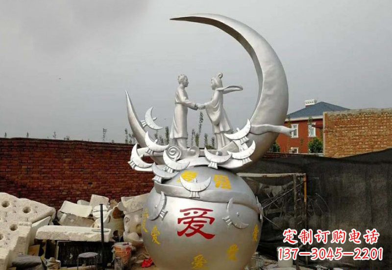 张掖牛郎织女传说的不锈钢雕塑