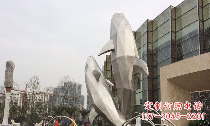 张掖不锈钢海豚喷泉雕塑精美的海洋之美