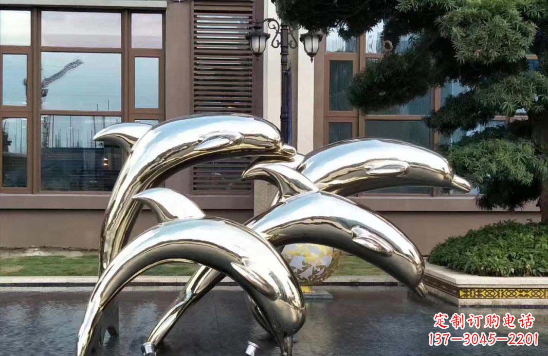 张掖不锈钢海豚跳跃雕塑精美绝伦