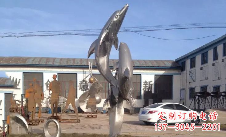 张掖不锈钢海豚嬉戏雕塑精美的艺术视觉