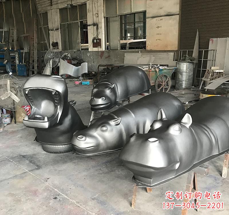 张掖静态之美22英寸不锈钢河马雕塑