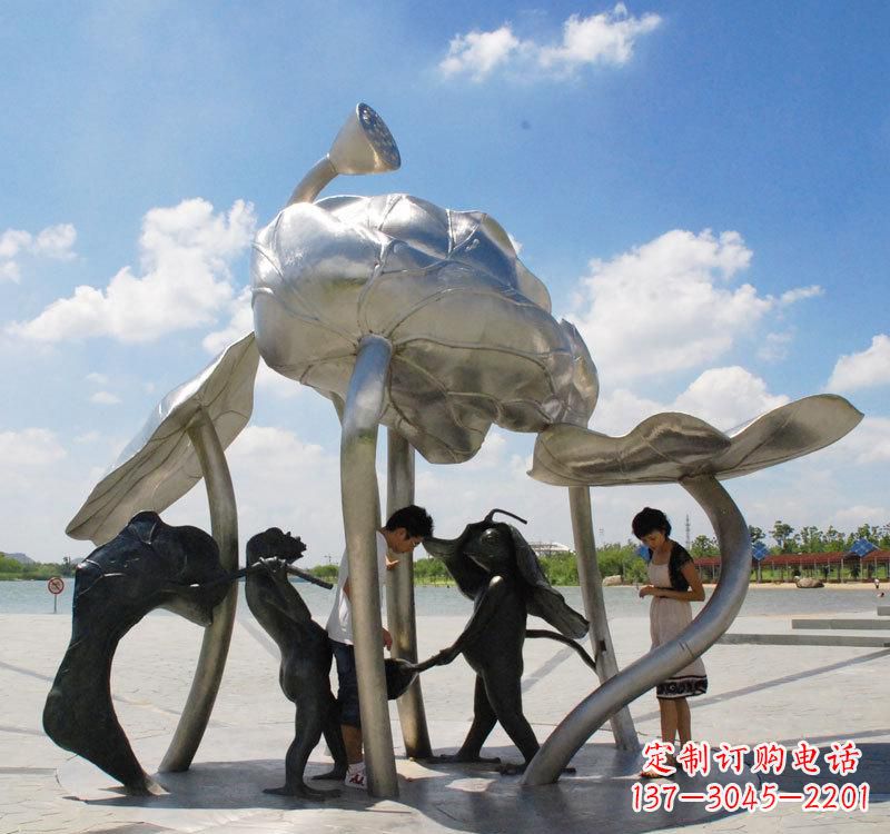 张掖荷花之美——不锈钢荷花广场雕塑