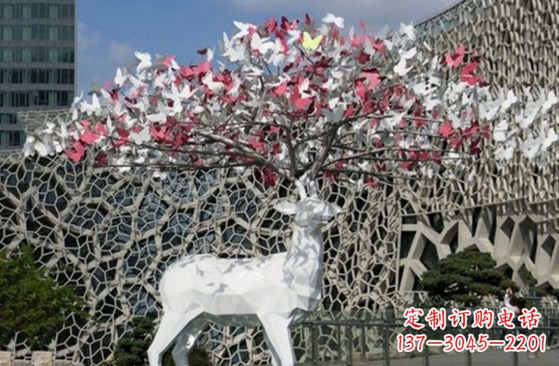 张掖不锈钢几何小鹿雕塑精致之美