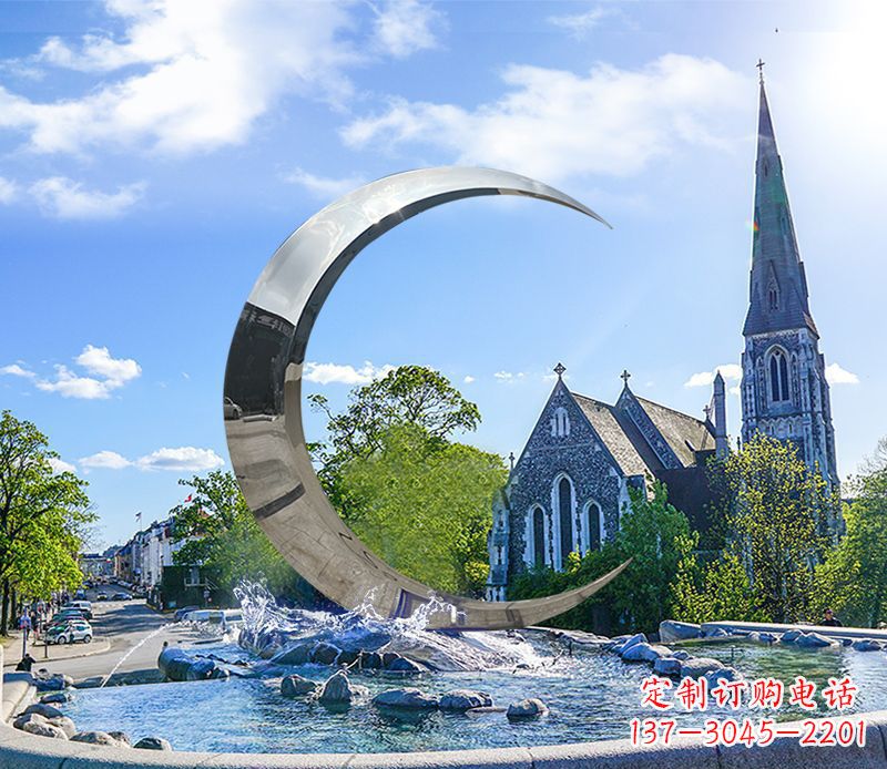 张掖不锈钢景观月亮雕塑精美绝伦