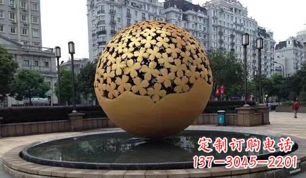 张掖不锈钢镂空球喷泉雕塑——精致美观
