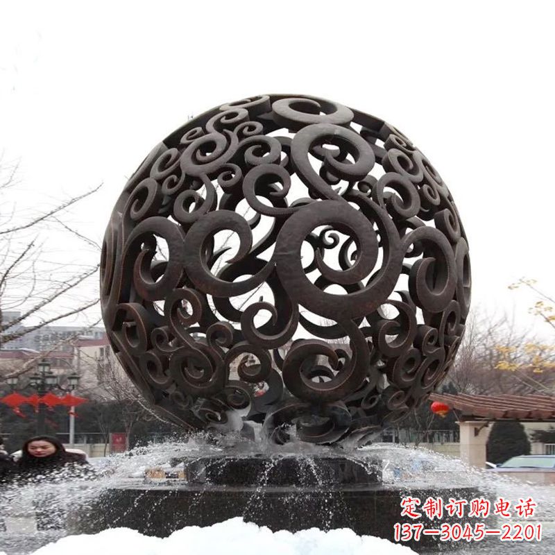张掖不锈钢镂空球水景喷泉雕塑