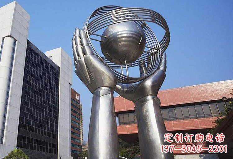 张掖不锈钢双手捧地雕塑象征着世界和平