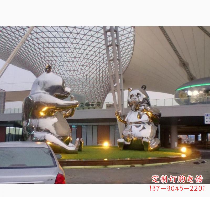 张掖不锈钢熊猫雕塑象征中国特色文化
