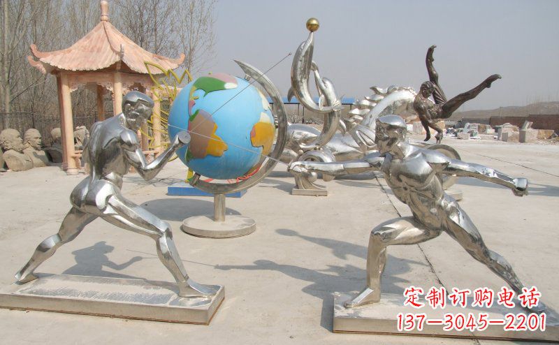 张掖勇敢者的身影——不锈钢运动员击剑雕塑