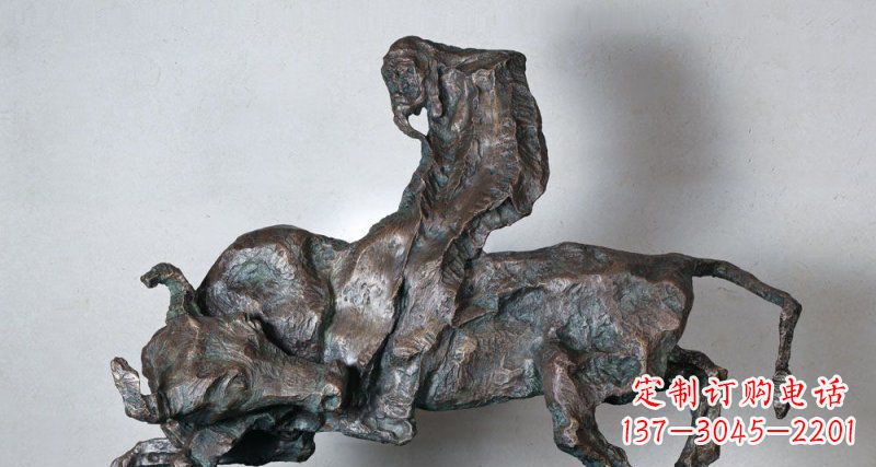 张掖抽象的骑牛人物公园动物铜雕