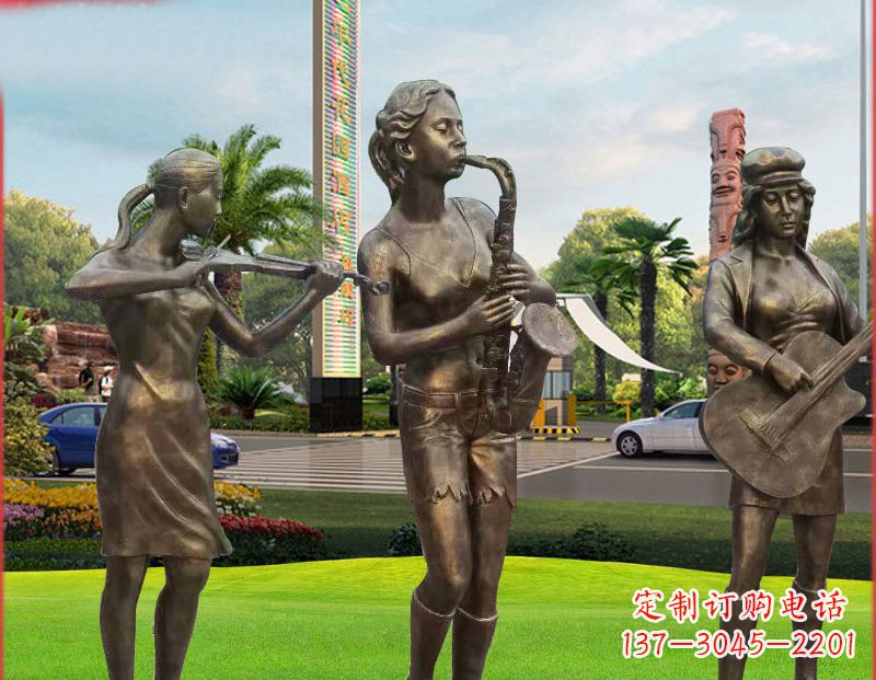 张掖吹萨克斯铜雕人物