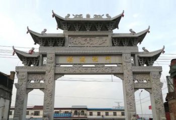 张掖以城市街道为主题的仿古石雕牌楼