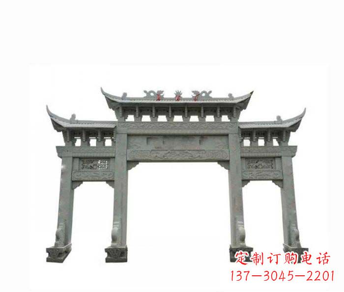 张掖村口三门牌楼石雕