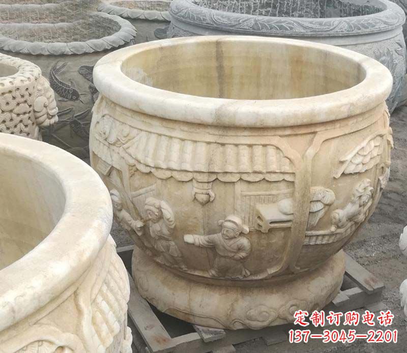 张掖雕刻精美的大理石儿童水缸