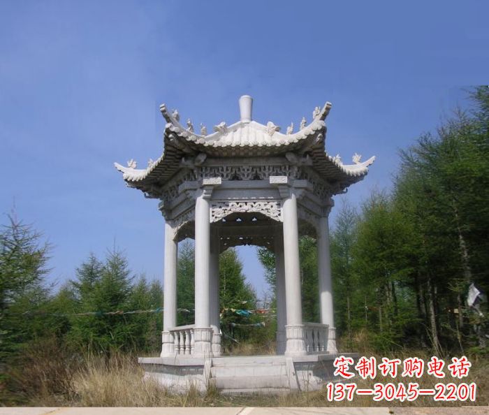 张掖精美大理石六角石凉亭雕塑