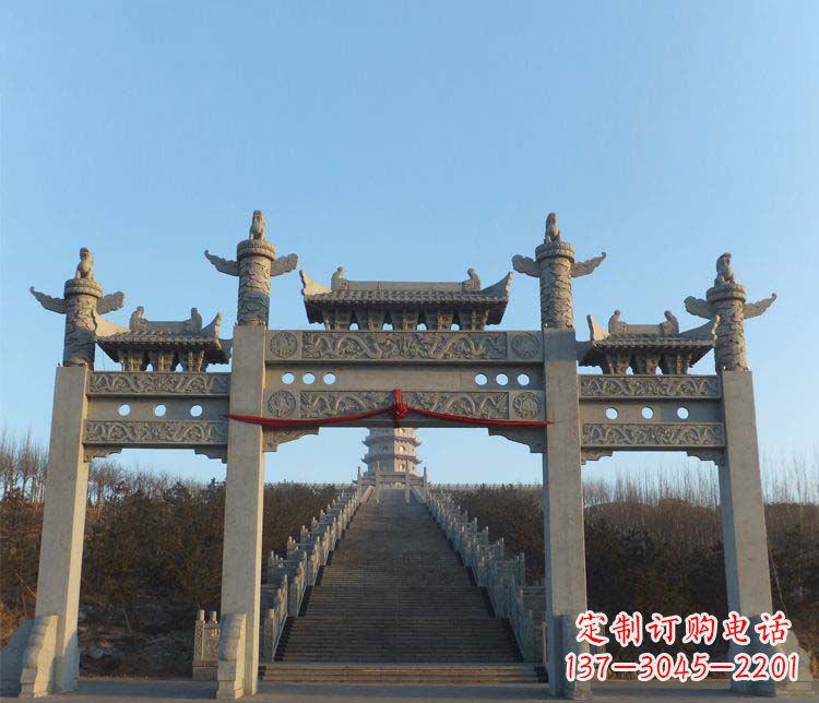 张掖精美大理石三门牌坊雕塑
