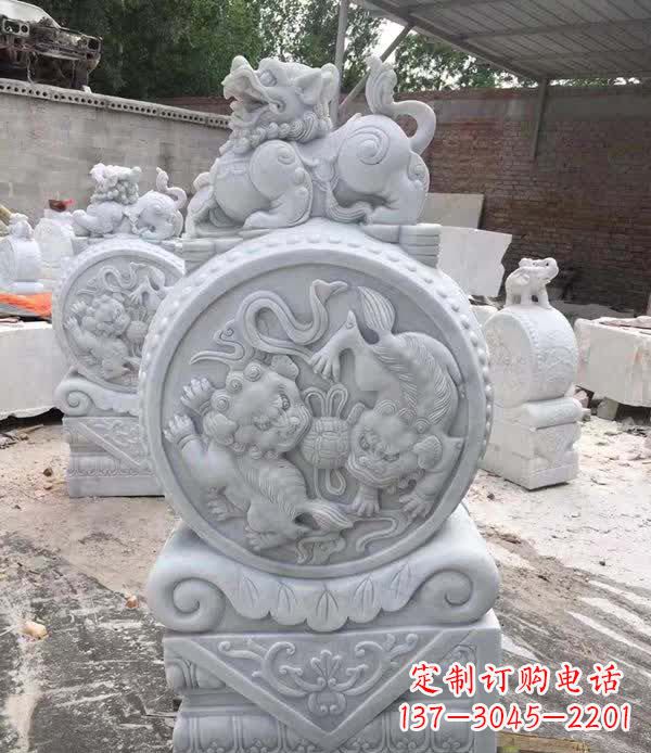 张掖大理石狮子抱鼓石雕塑