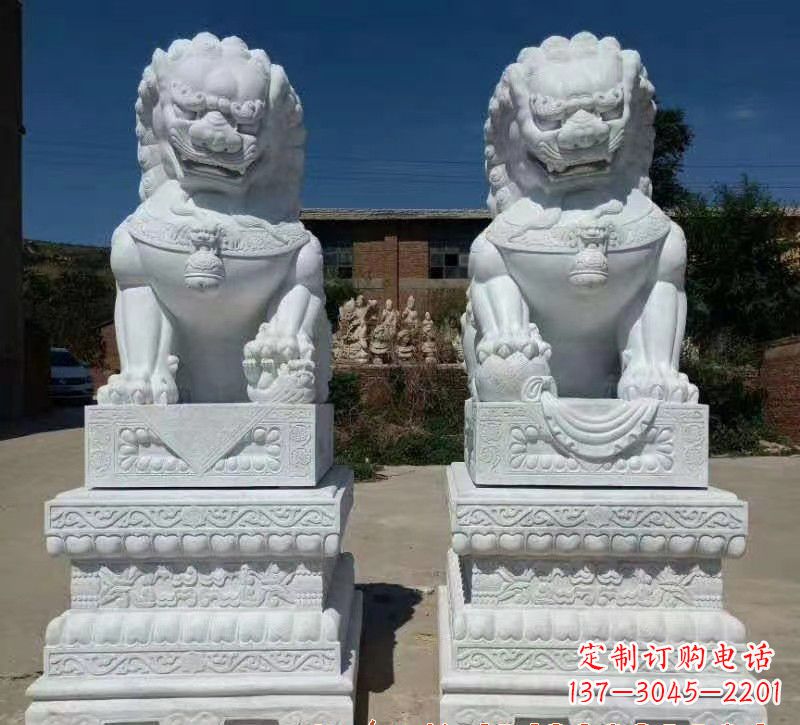 张掖大理石狮子石雕,雕塑定制精美狮子