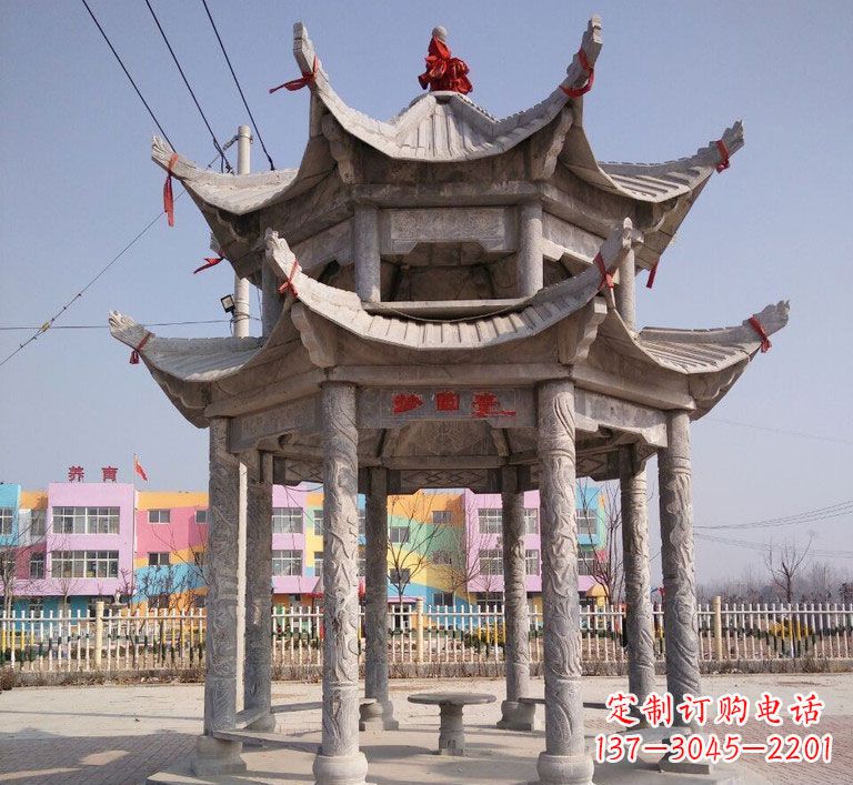 张掖大理石双层八角凉亭雕塑