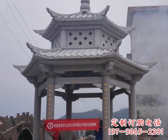 张掖大理石双层石雕凉亭——独特的艺术结晶