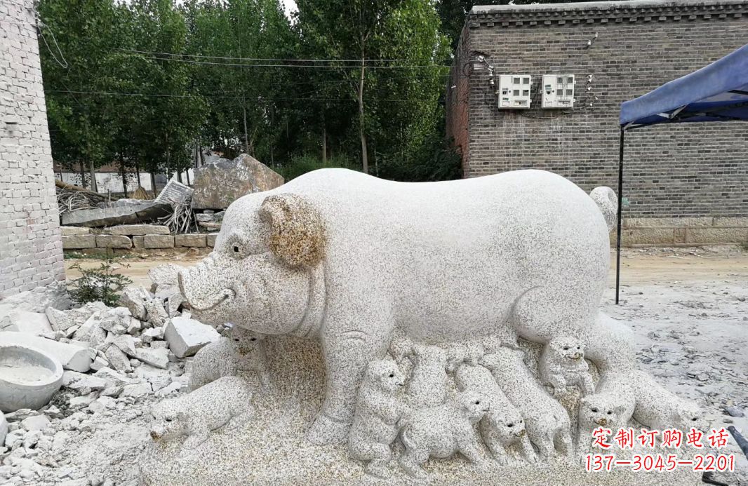 张掖大理石招财小母猪动物雕塑