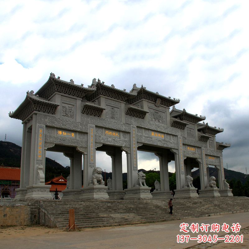 张掖大型寺庙五门石雕牌楼