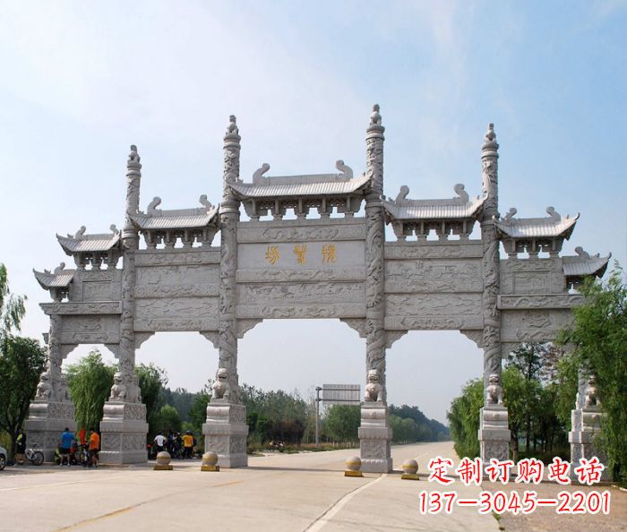 张掖大型五门道路石雕牌坊定制