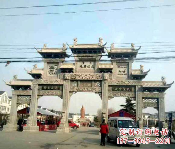 张掖大型五门石雕牌坊 (3)