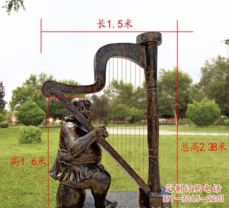 张掖手工铜制竖琴雕塑