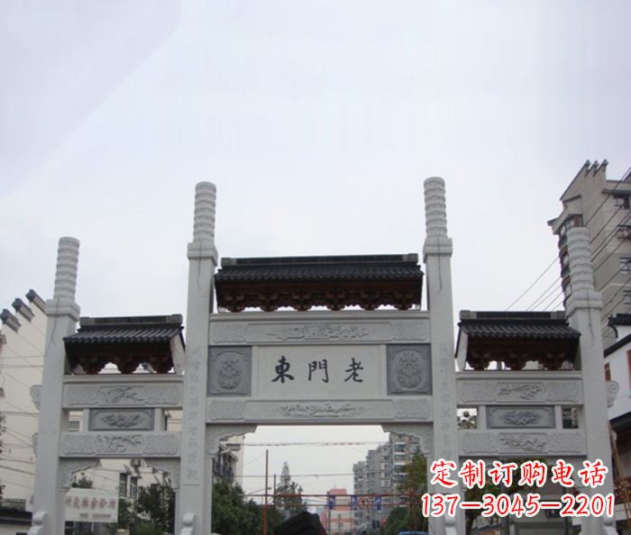张掖精美三门石牌坊雕塑