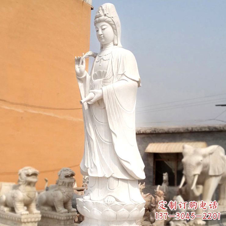 张掖滴水观音汉白玉石雕佛像