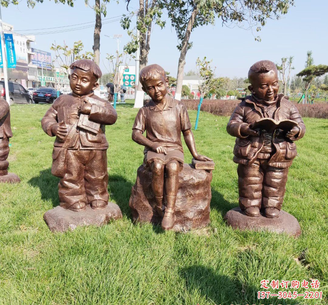 张掖儿童看书人物铜雕