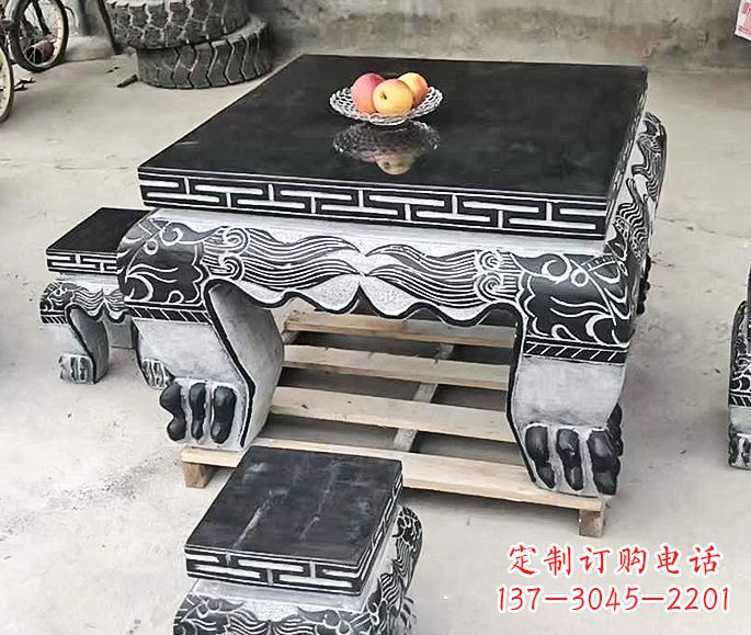 张掖方形仿古石桌凳 (2)