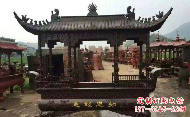 张掖方形寺庙香炉铜雕