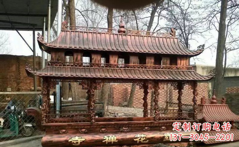张掖方形寺庙香炉铜雕