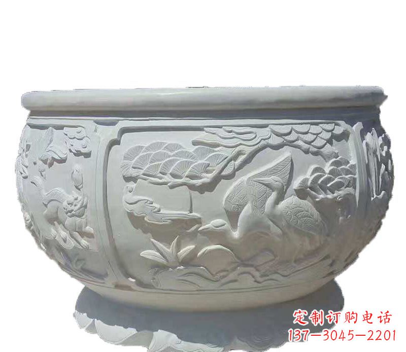 张掖精美仿古鱼缸石雕花盆雕塑